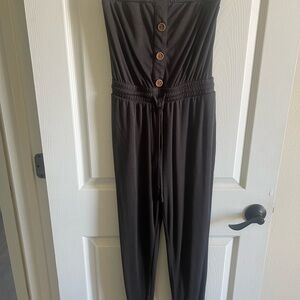 Black Button-Front Tube Top Jumpsuit